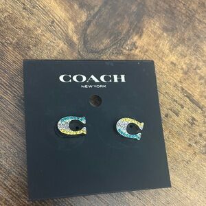 Coach Yellow and Blue C Logo Earrings